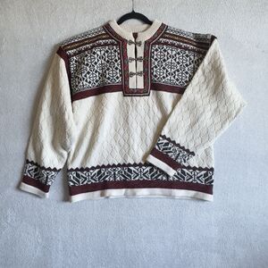 VTG Norway Christiania Wool Unisex Sweater Nordic Fair Isle Hook Clasp MEDIUM